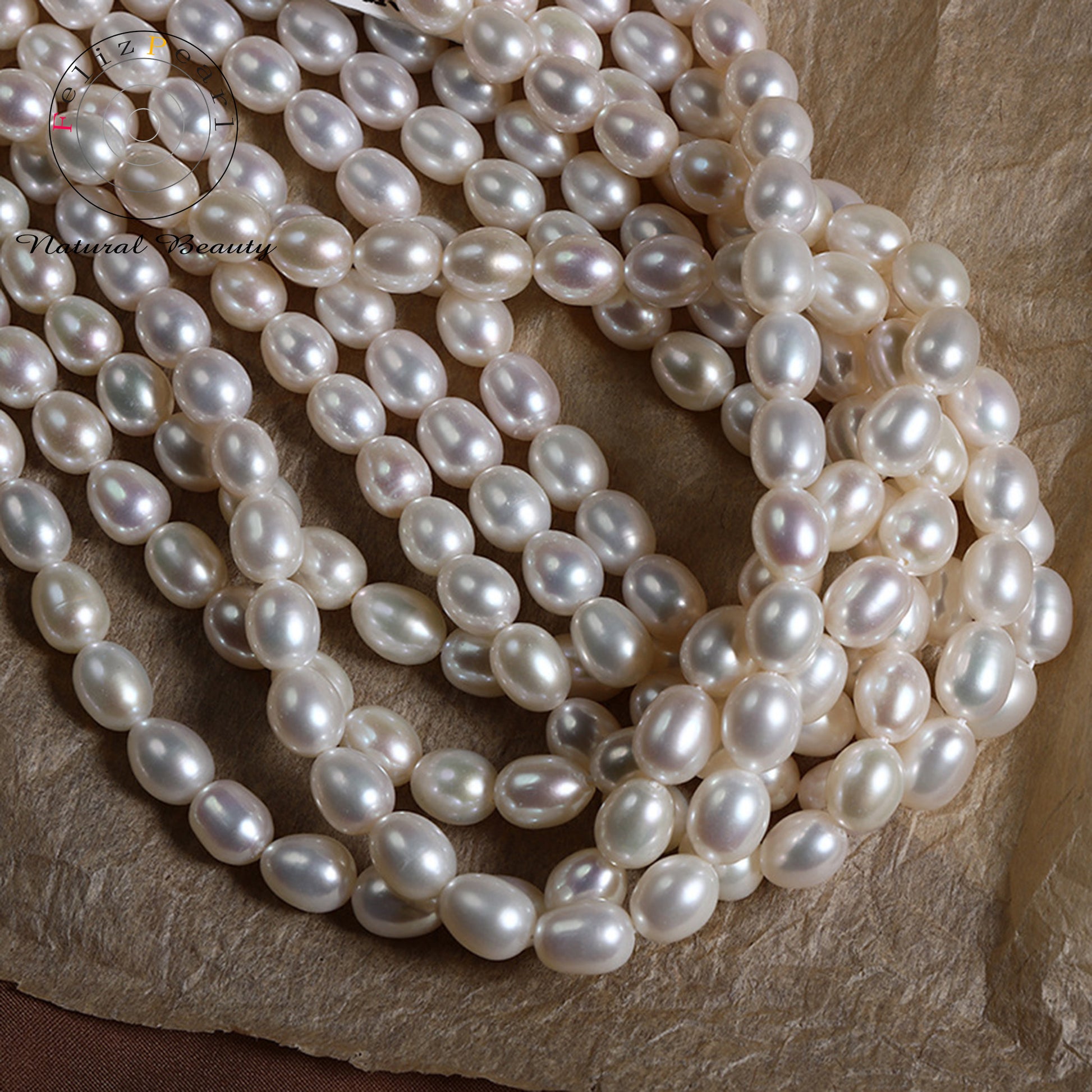 White Fat Rice Shape Freshwater Pearl Strands