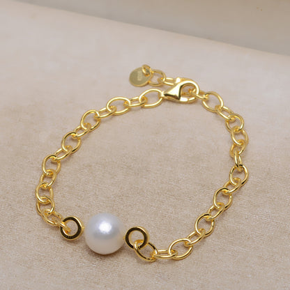 Thick Chain S925 Sterling Silver Women Pearl Bracelet Setting - Feliz Pearl 