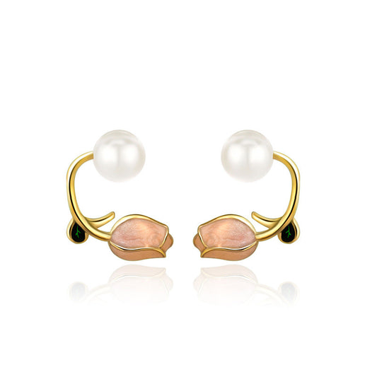 Lovely Tulip Pearl Earring Settings-Jewelry DIY Setting Supplier - Feliz Pearl 